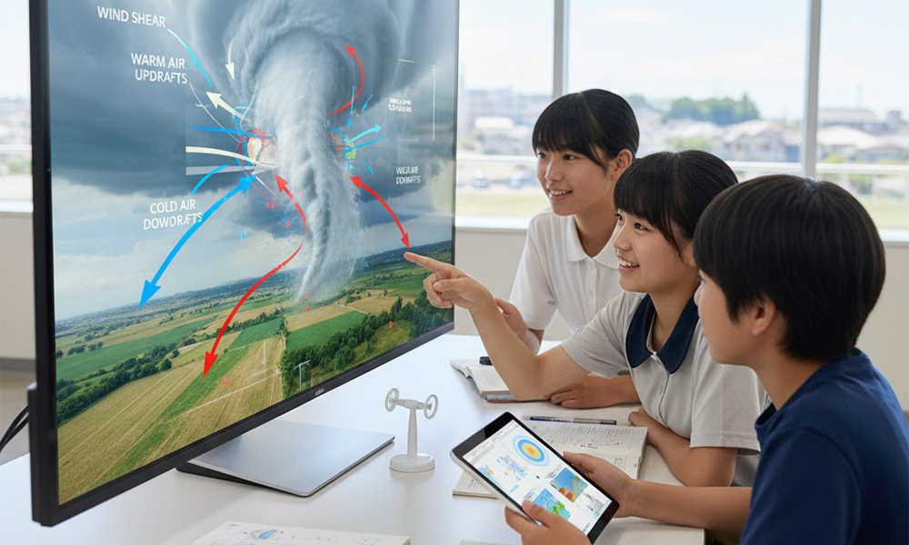 竜巻はなぜ起こる？原因と仕組みを中学生にも分かりやすく解説するアイキャッチ画像（HIH防災理科）