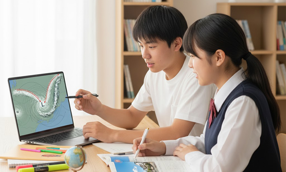 低気圧と高気圧を見分け方を解説するアイキャッチ画像(HIH防災理科)