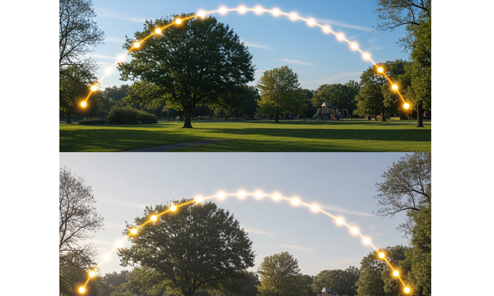 季節によって太陽の通り道が変わり昼の長さが変化することを表すイメージ