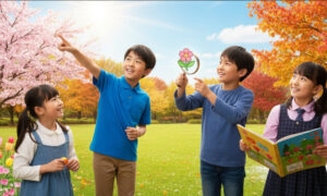 小学生が季節について学んでいる様子