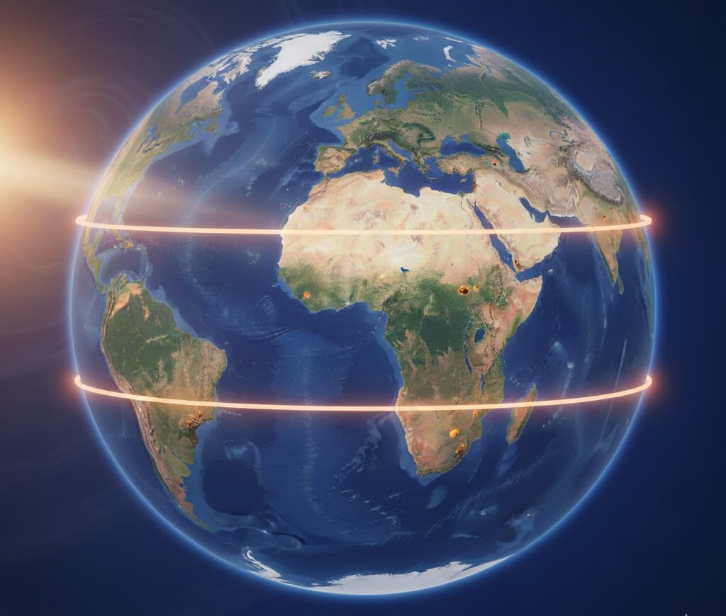 砂漠ができやすい中緯度地帯を示す地球イメージ|世界の砂漠分布