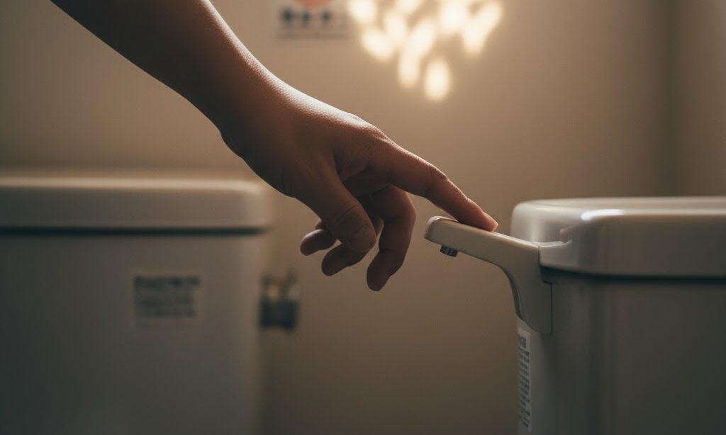 地震後にトイレを流してしまい不安そうに様子を確認する人の手元