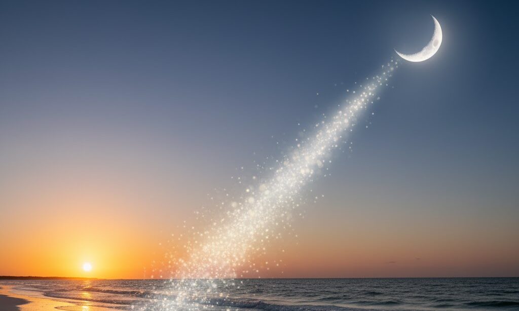 太陽光が反射して月が光る仕組みを表した実写風イメージ