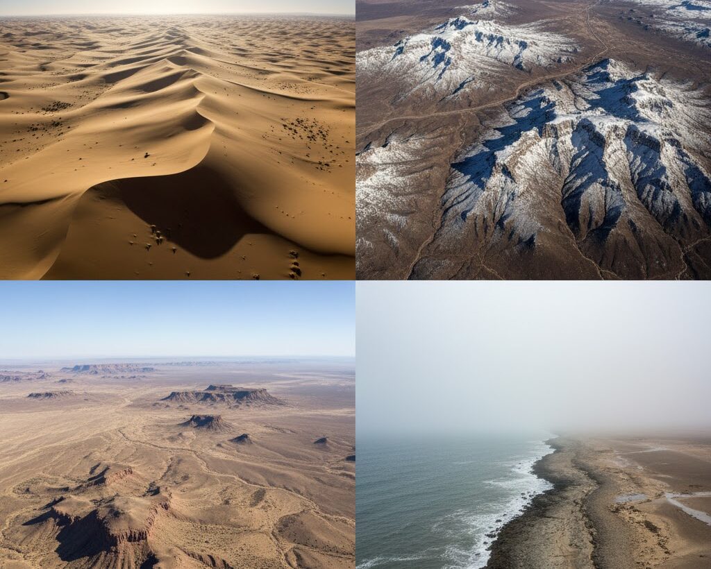 砂漠の種類と特徴を表すイメージ|熱帯砂漠と寒冷砂漠の比較