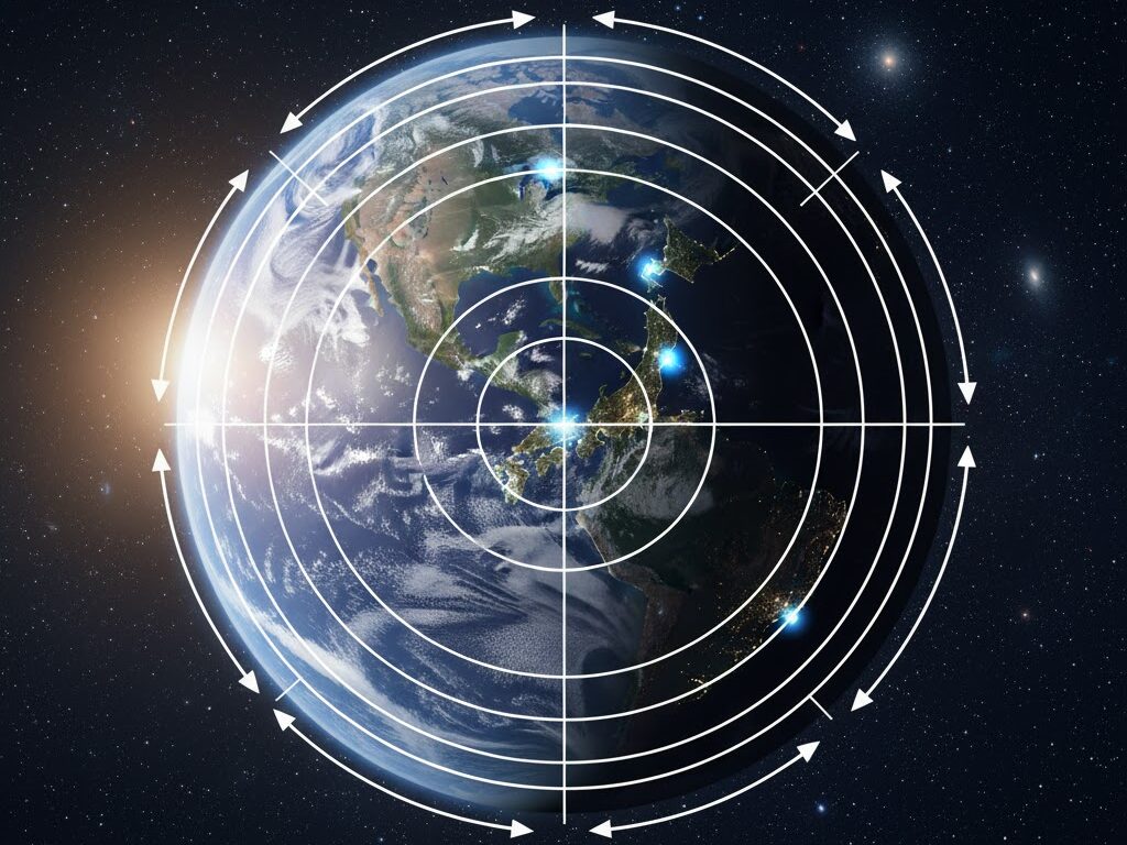 緯度によって異なる地球の自転速度のイメージ 東京や札幌の比較