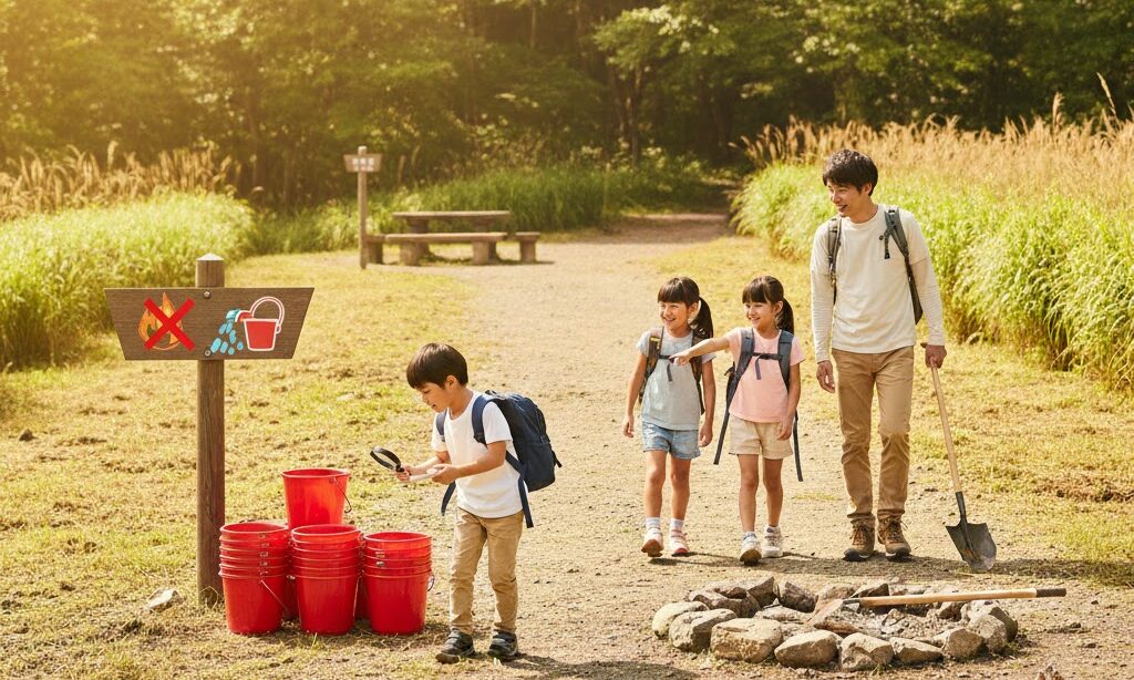 山火事 なぜ起こる|複合原因を理解し予防する意識を示す家族の防災学習シーン