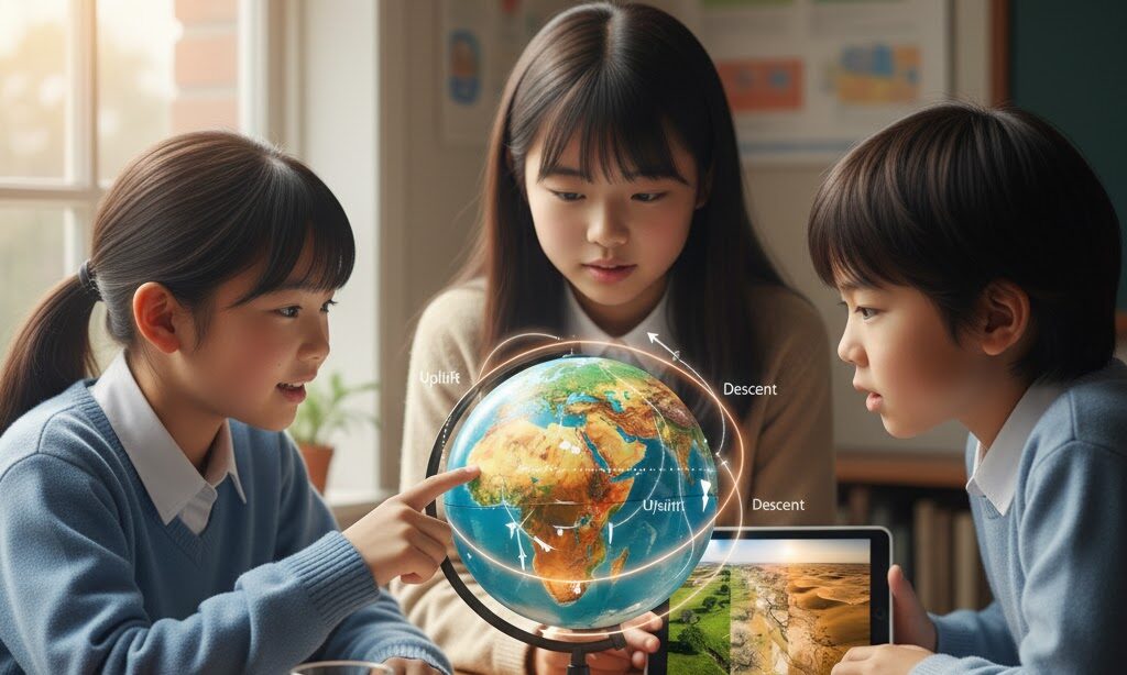 中学生が砂漠がなぜできるか勉強している様子