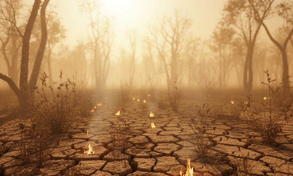 山火事 なぜ起こる|地球温暖化で自然発火リスクが高まる乾燥した森林風景