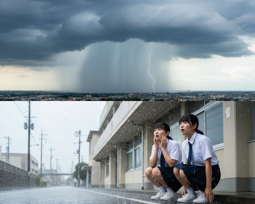 ゲリラ豪雨を引き起こす巨大な積乱雲の実写風イメージ|局地的大雨の原因となる強い上昇気流の表現