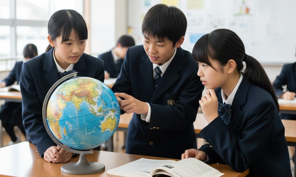 中学生が地球の自転速度 がなぜ感じないかを勉強しているところ