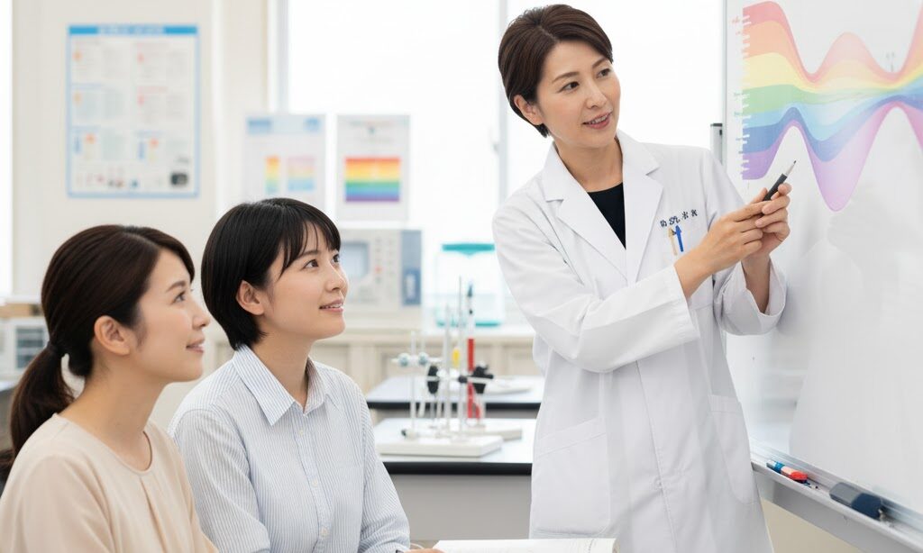 電磁波スペクトルの違いと非電離放射線の安全性を説明する図解イメージ