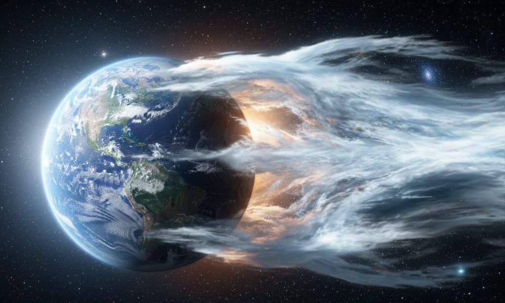 地球の自転が止まった場合のイメージ 慣性で動く空気と海