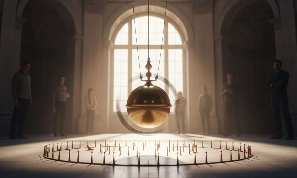 フーコーの振り子実験のイメージ 地球の自転を示す科学展示