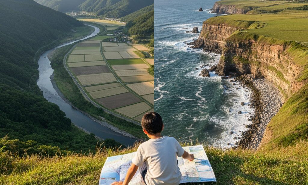 河岸段丘 海岸段丘 違い|川と海がつくる階段状地形の比較図解