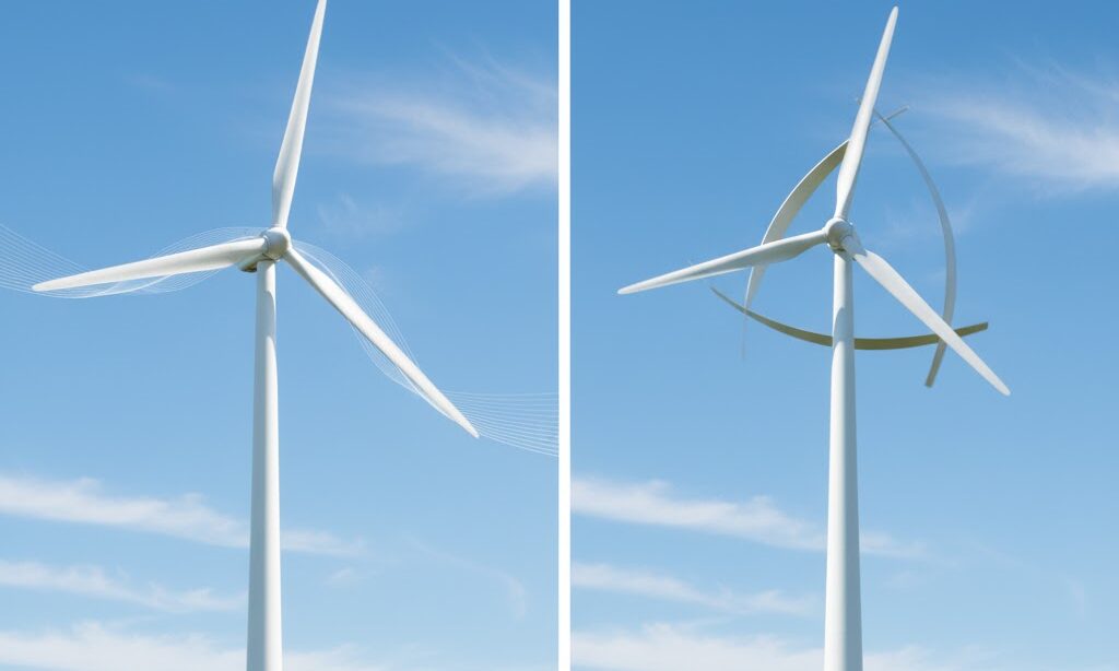 水平軸型と垂直軸型風車の形状の違いがわかる実写風比較イメージ