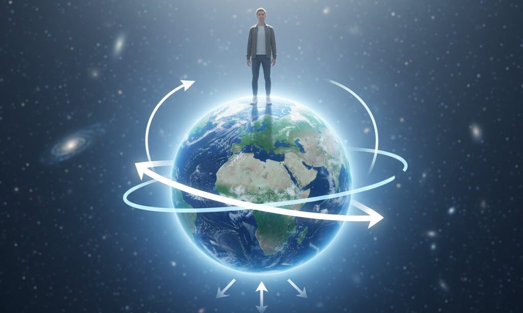 地球の自転による遠心力のイメージ 赤道で体重が軽くなる例え