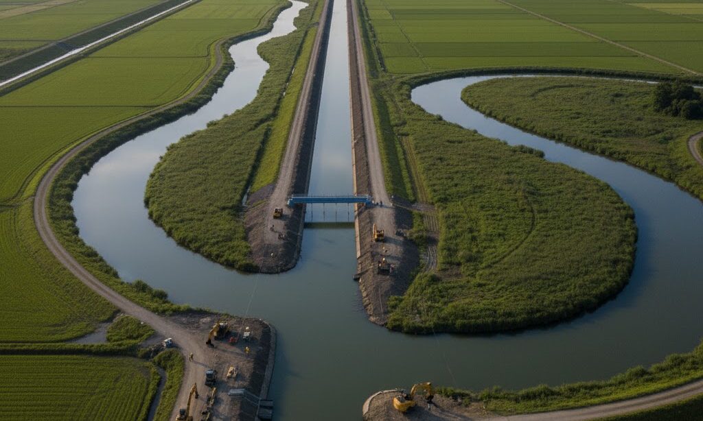 人工的に作られた三日月湖と治水の関係 人の手による河川改修の様子