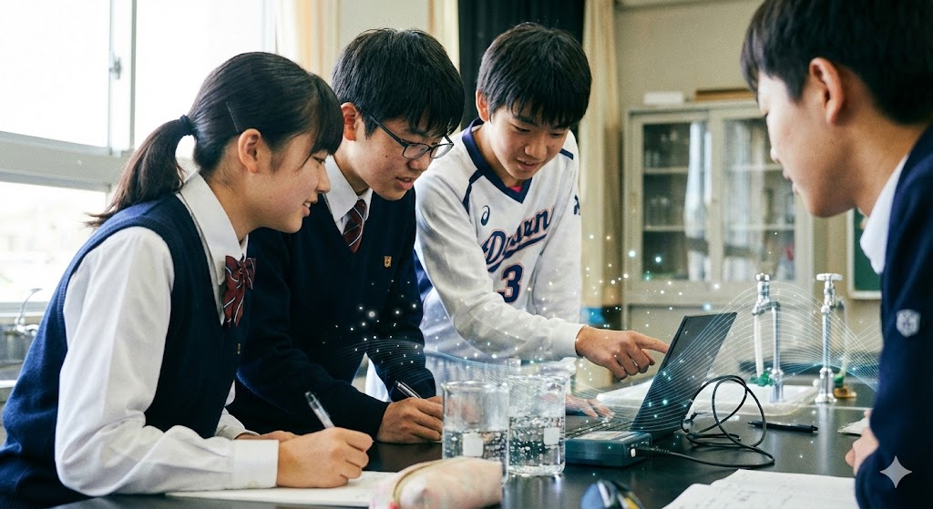 LEDを学ぶ中学生