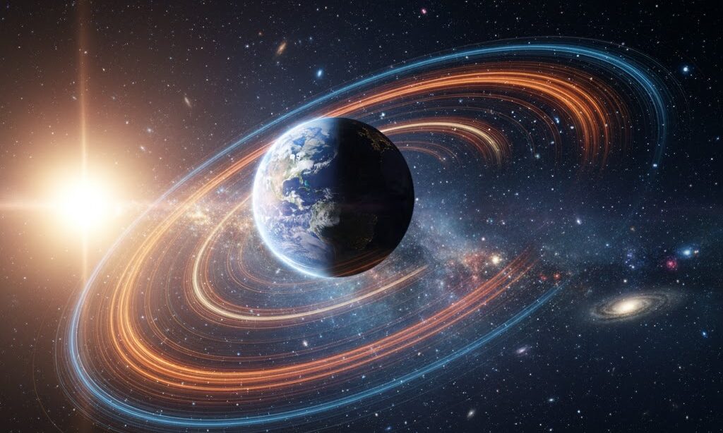 地球が太陽の周りを回る公転のイメージ 宇宙から見た地球