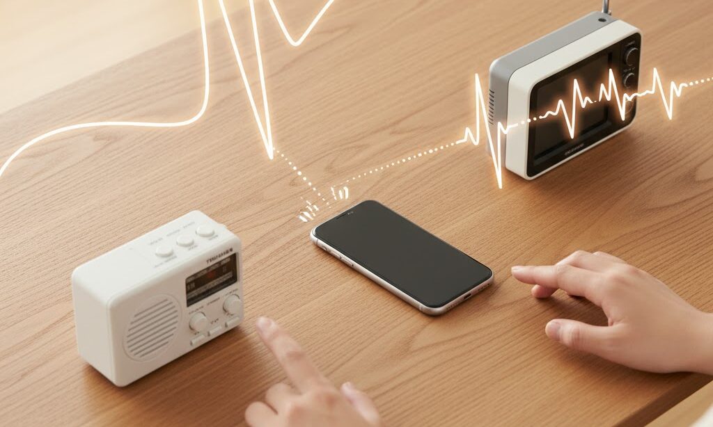 防災ラジオ・スマホ・ワンセグの災害時の情報伝達手段を比較した図解イメージ