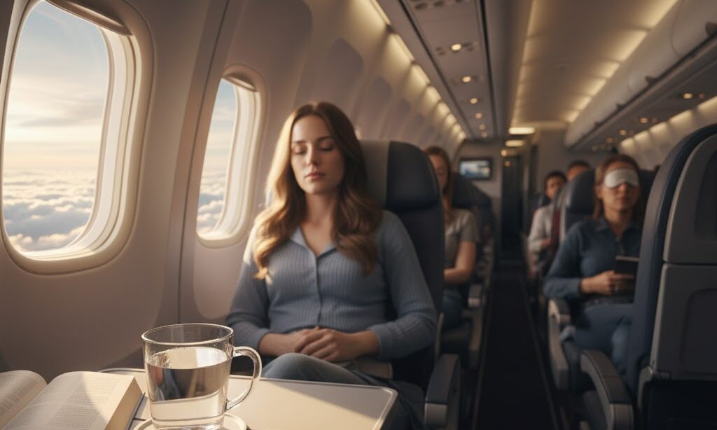 飛行機の中で静かに飛ぶ様子 慣性の働きを説明する例え