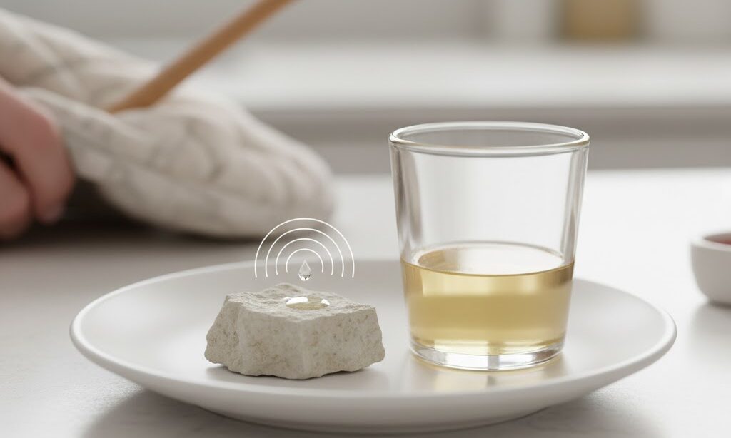 家庭で食酢を使って石灰岩を見分ける簡単な方法 白い石から小さな泡が出る様子 安全な理科実験イメージ