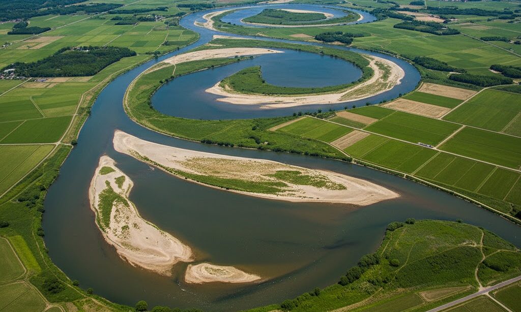三日月湖 でき方 自然の力 川の蛇行と水の流れを防災士が解説するイメージ