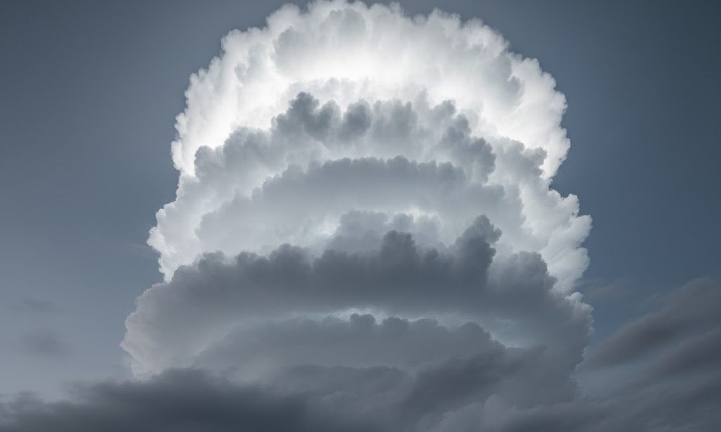 乱層雲の垂直方向の厚さと構造が分かる雲のイメージ。雲底から雲頂まで広がる層状の雲