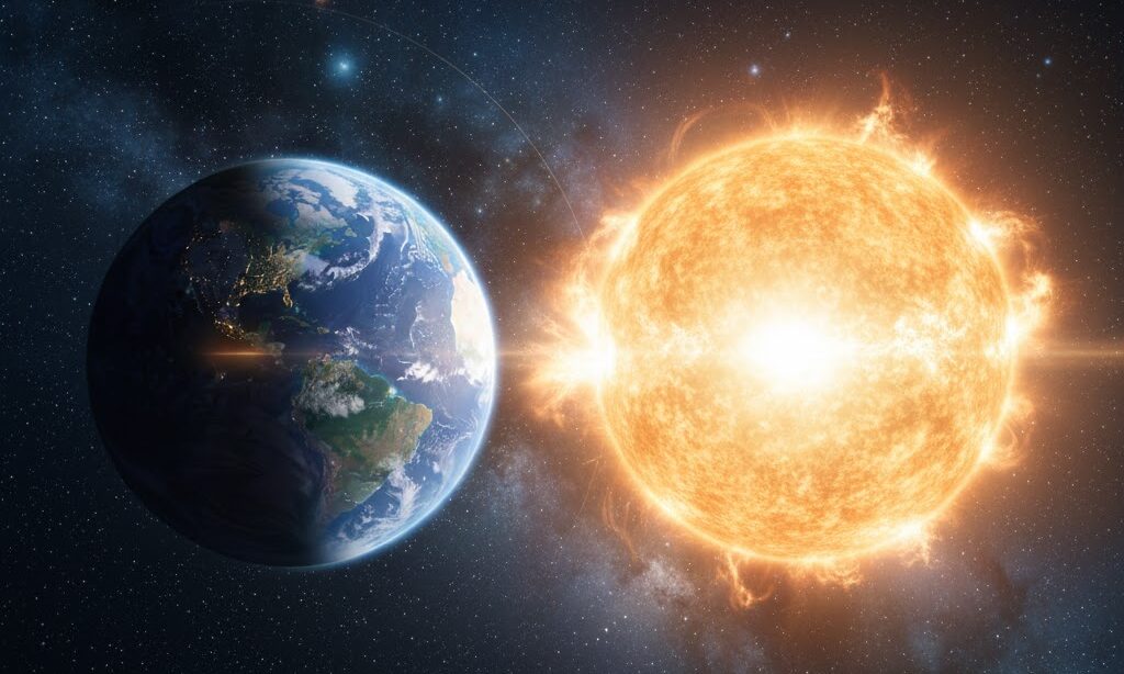 原始生命の誕生をイメージした微細な光粒と水の実写風イメージ