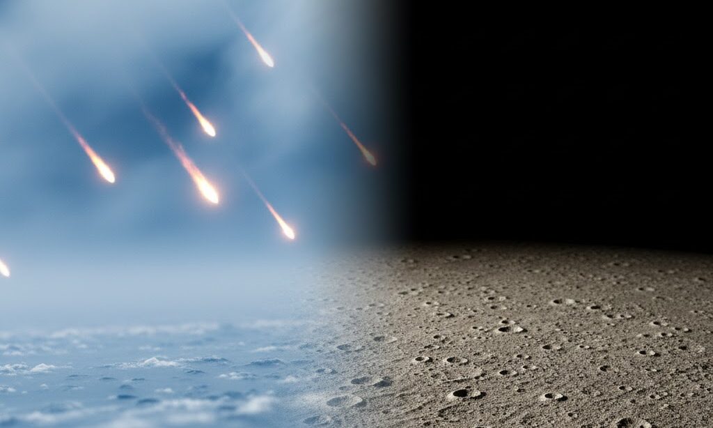 地球にクレーターが少ない理由を示す実写風比較イメージ