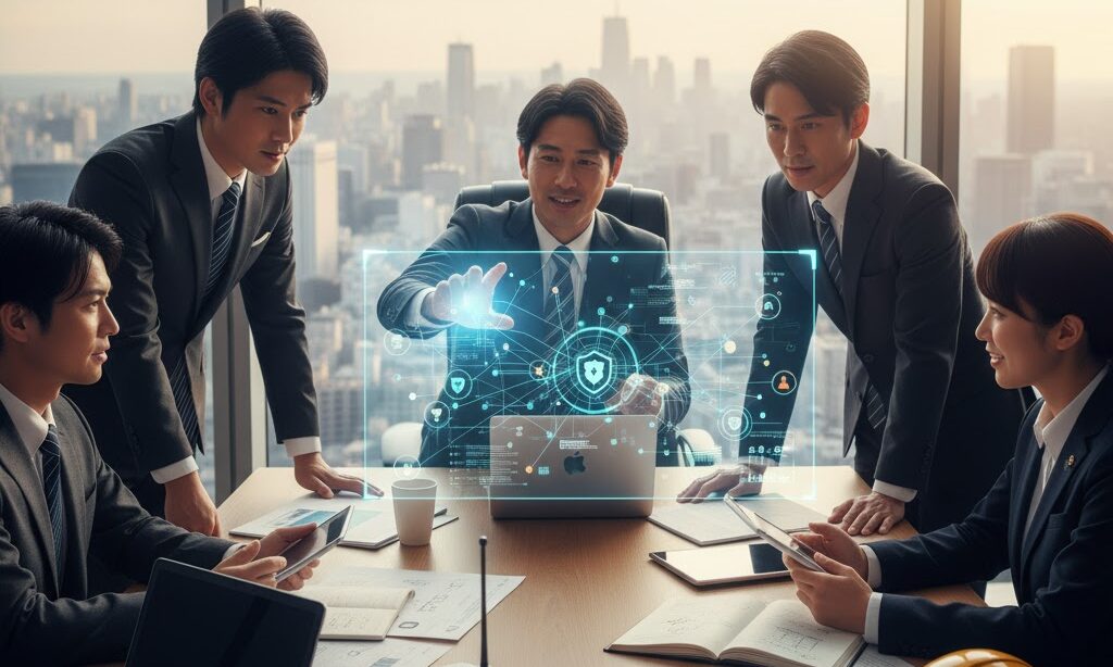 会社員がBCPについて話し合っている様子