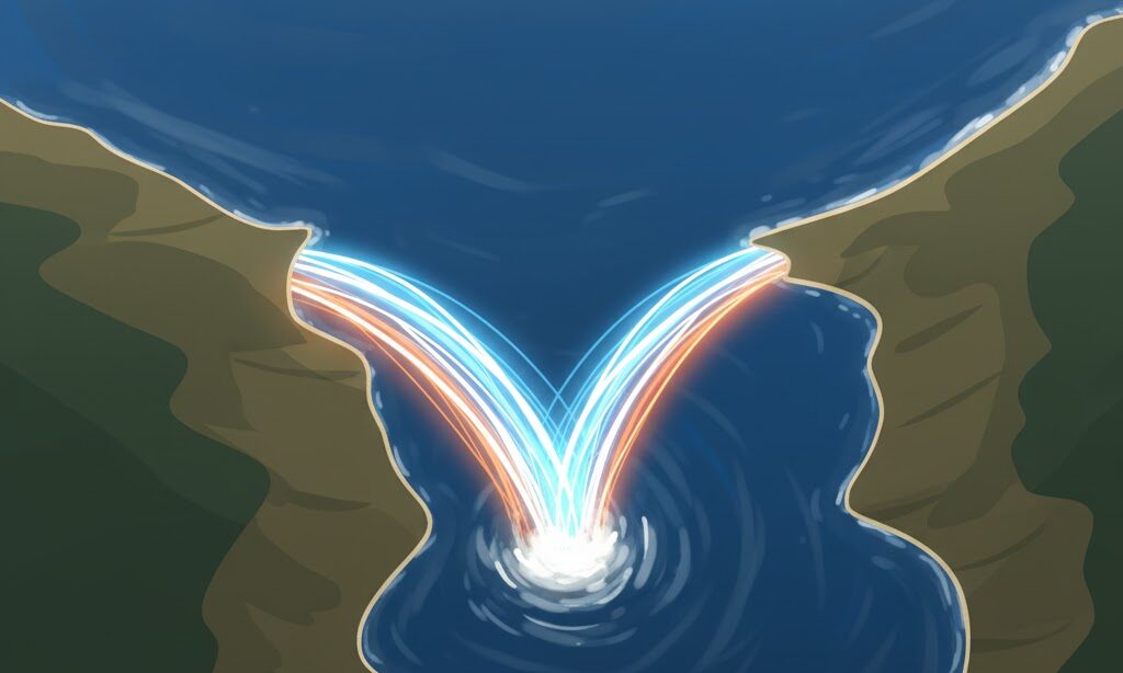 津波のエネルギーが集中しやすいリアス海岸の湾形状のイメージ