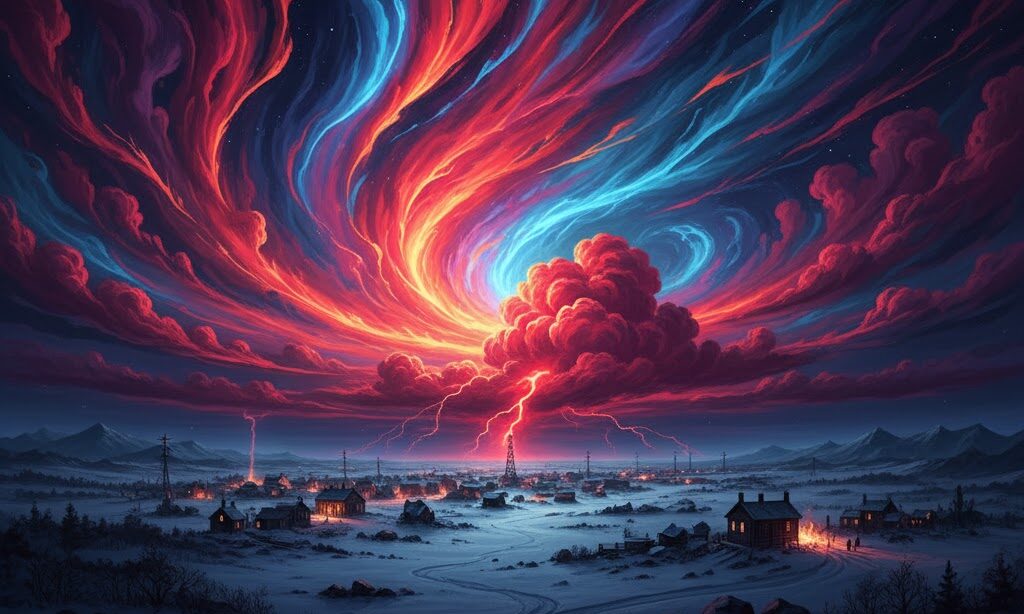 過去の太陽嵐で世界に影響が出たことを象徴する強いオーロラ