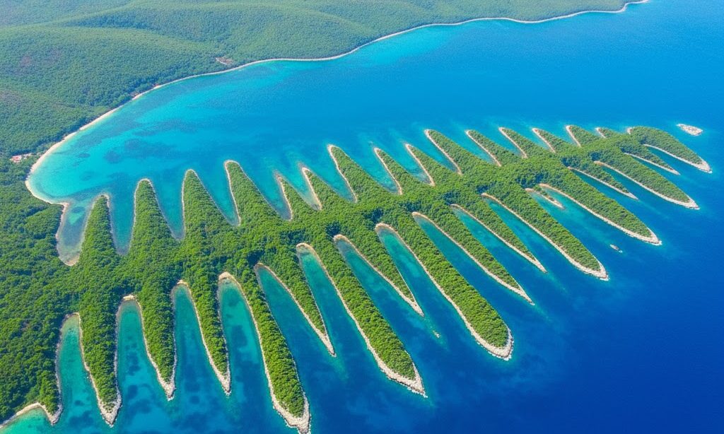 ダルマチア式海岸とリアス海岸の地形の向きの違いが分かる海岸イメージ