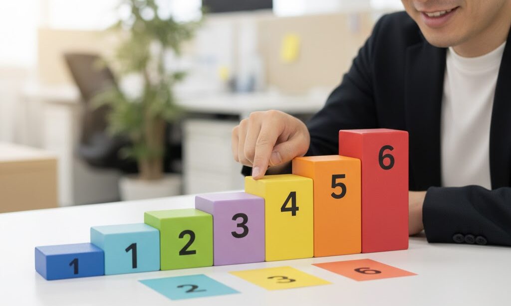 BCP策定の6ステップを象徴するカラフルな実写風イメージ写真