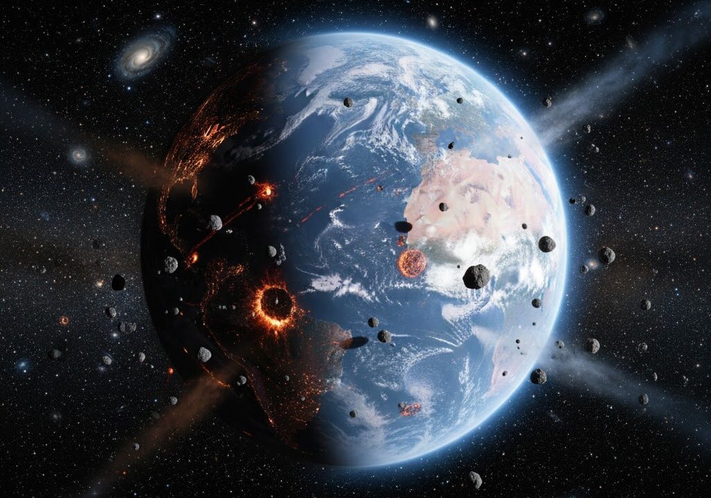 地球の誕生をイメージした宇宙空間の実写風イメージ|地球はどうやってできたかを表す幻想的な惑星の姿