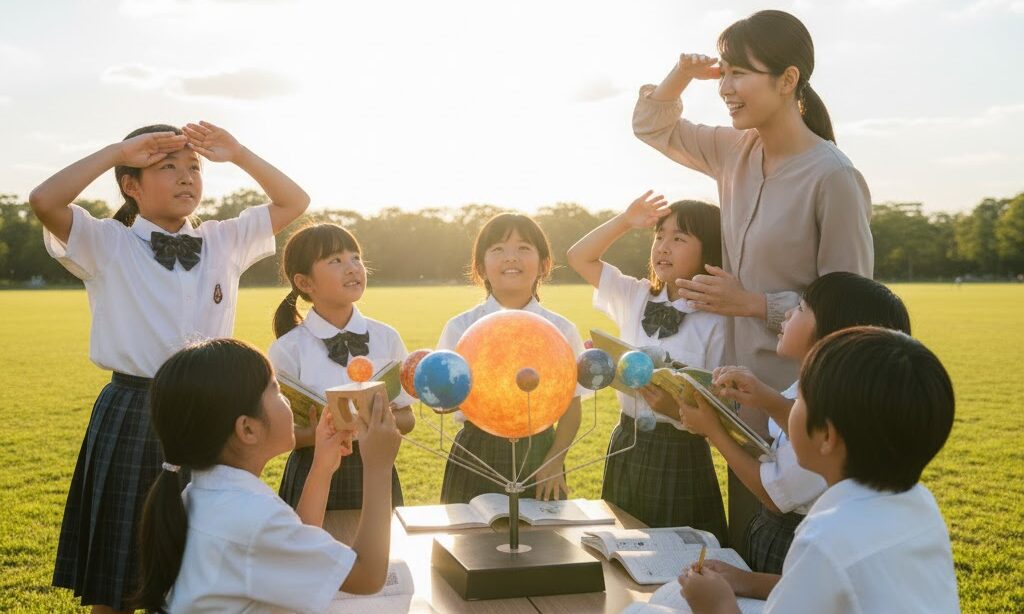 小学生が太陽について学んでいる様子