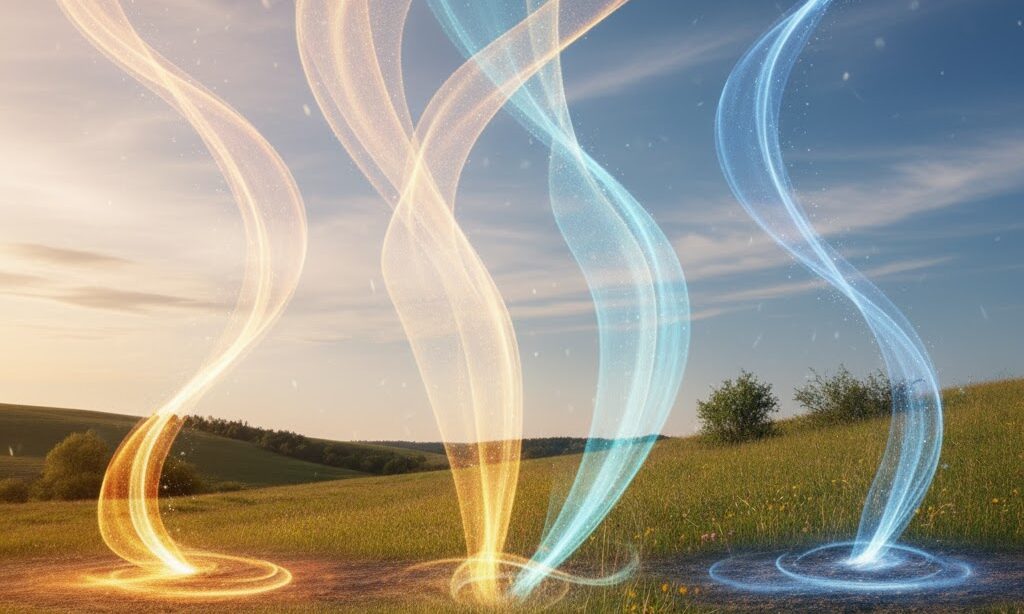 上昇気流と下降気流の違いを表す空の流れのイメージ画像