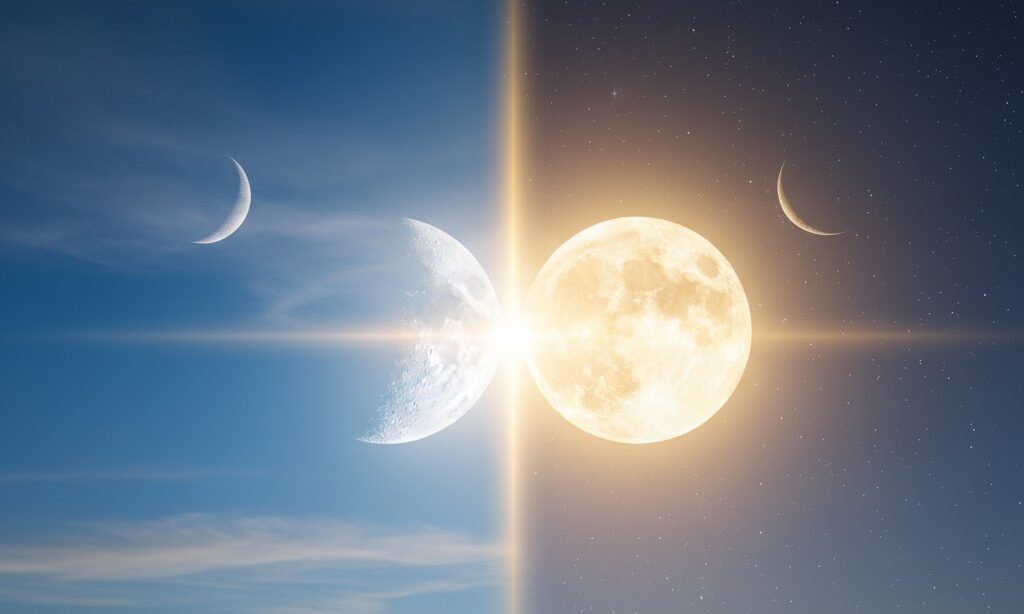 太陽と月が同じ大きさに見える理由を説明するイメージ