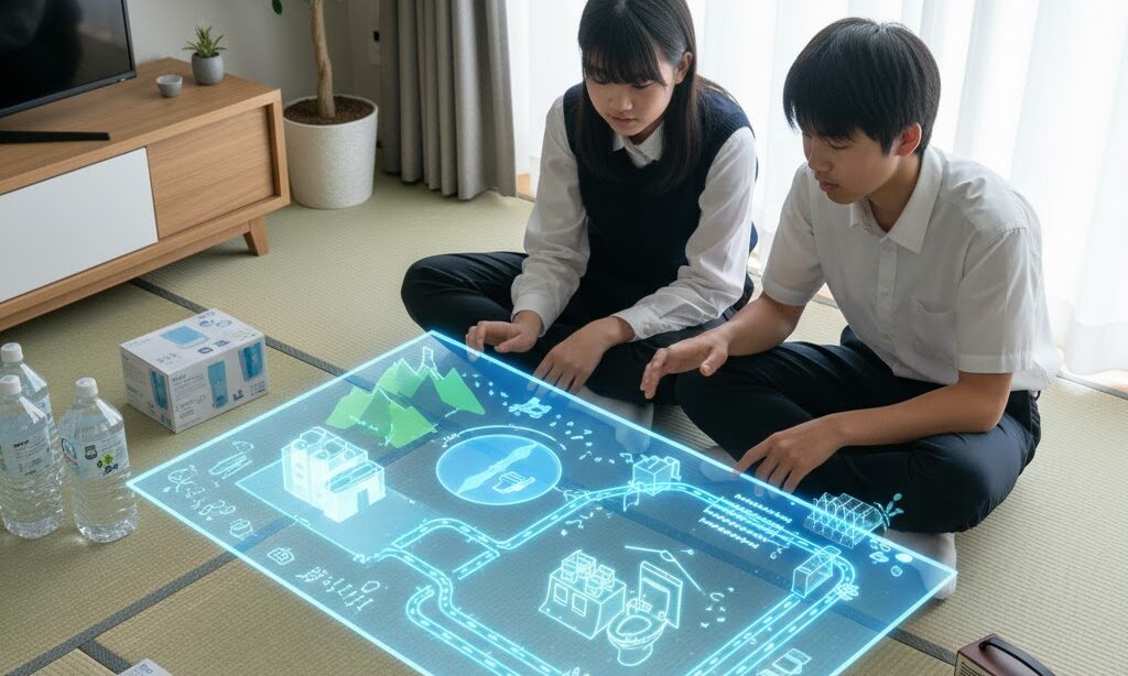 「トイレの水はどこから?」について学んでいる中学生