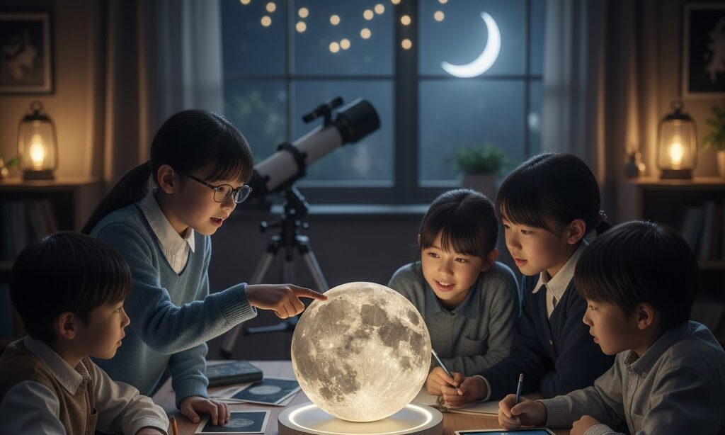 小学生が月について学んでいるところ