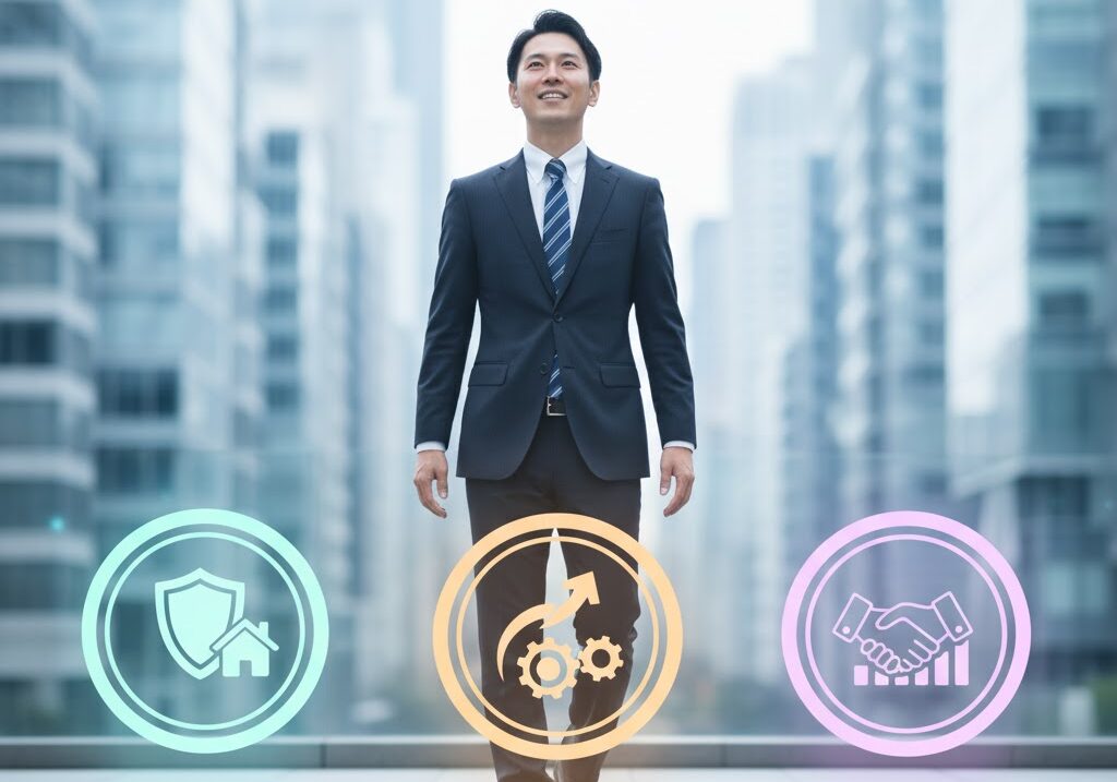 BCPの目的とメリットを確認する日本人ビジネスパーソンのポジティブなイメージ写真