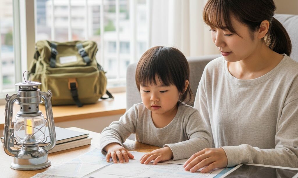家族が停電の仕組みを学び災害に備えている様子のイメージ|停電対策の理解と準備