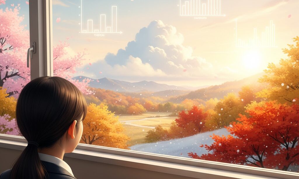 雨温図の見分け方を総復習する中学生の学習シーン|世界と日本の気候区分の理解を深める場面