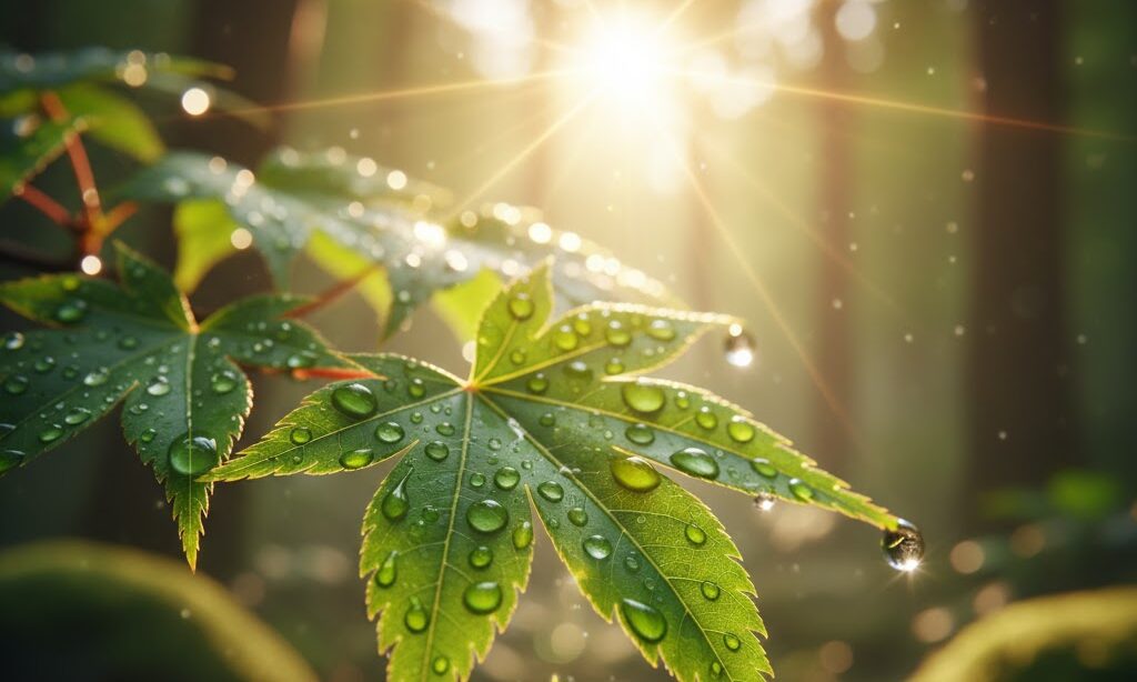 太陽の光を浴びて光合成を行う植物のイメージ