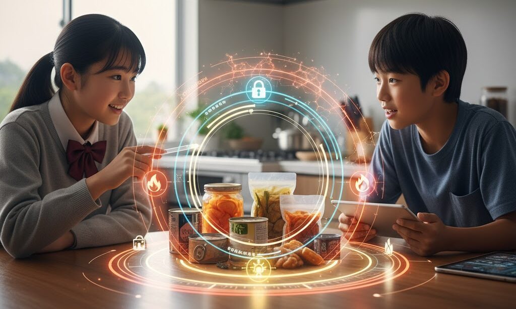 中学生がなぜ保存食は腐らないか話しているところ