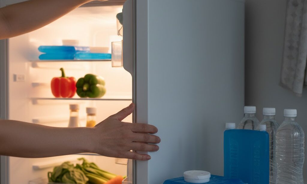 停電中に冷蔵庫の保冷時間を延ばすための工夫を示したイメージ|食品を守る停電対策