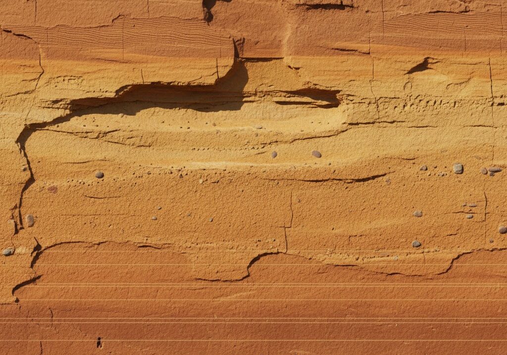 三角州の地層構造|頂置層 前置層 底置層の3層が見える断面イメージ写真