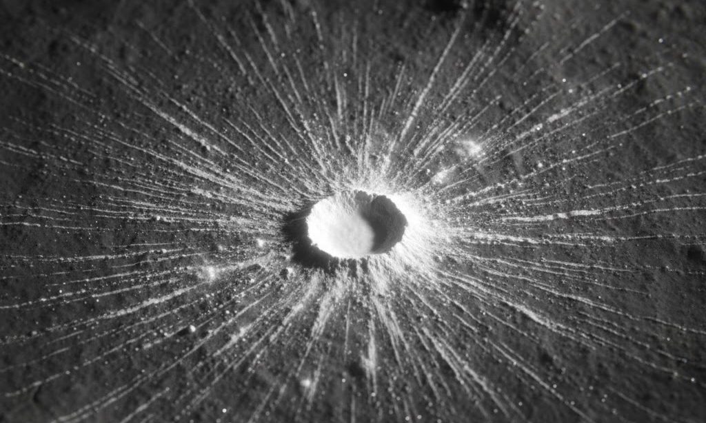 光条(レイ)が広がるクレーターの実写風イメージ