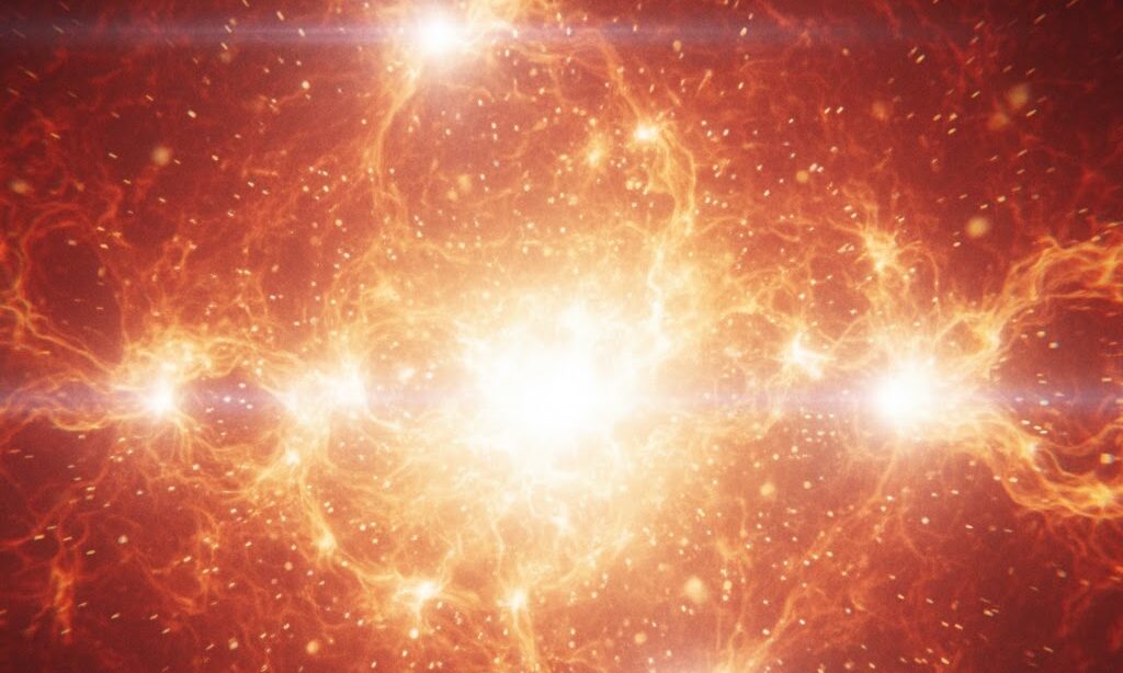 太陽の中心で核融合が起きているイメージ 太陽が燃えている理由の説明図